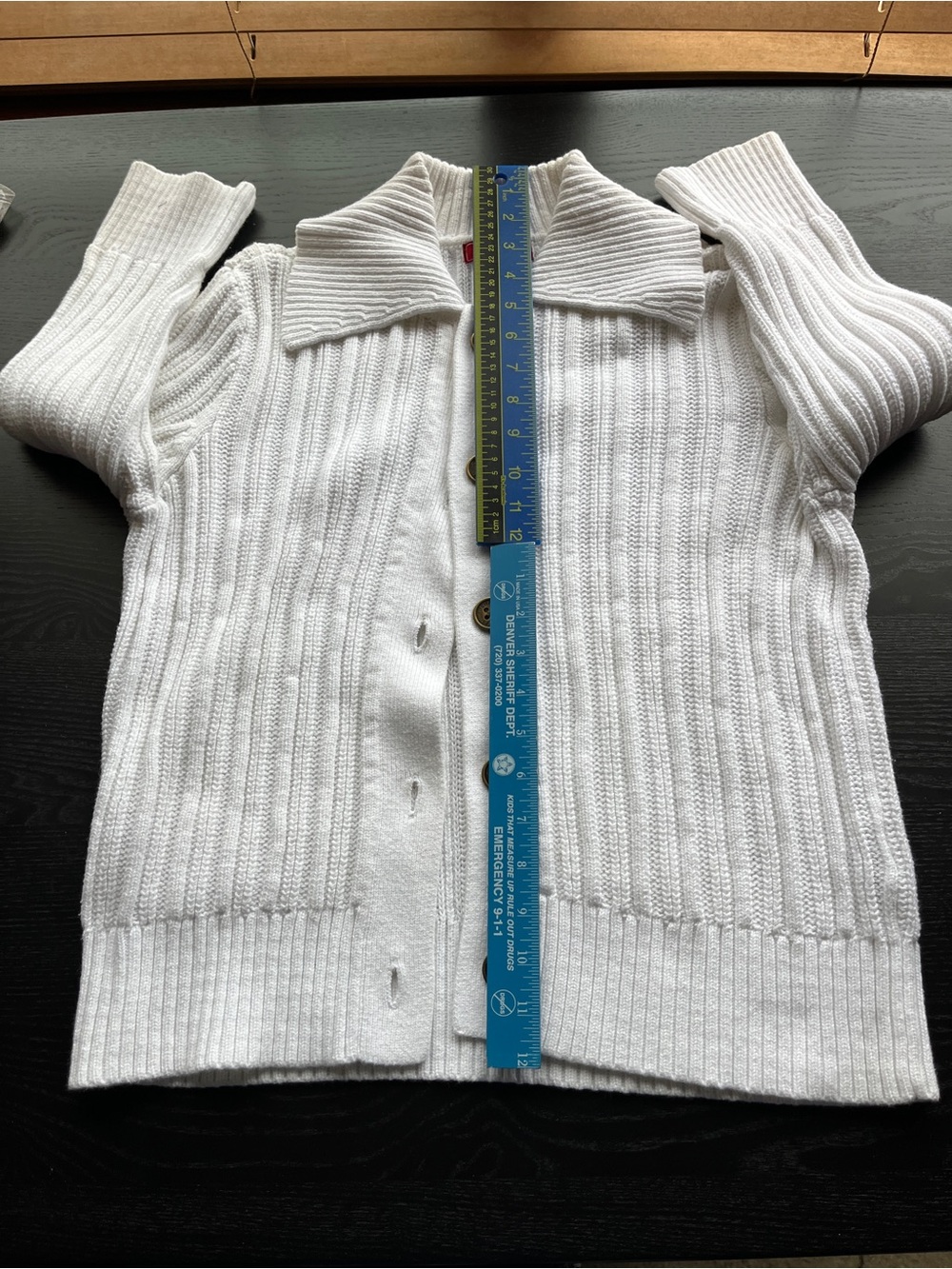 Chaps White 100% Cotton Ribbed Button-Up Cardigan Sweater Large L  - Picture 5 of 16